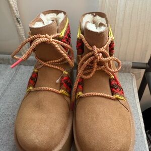 UGG Tan and Red Winter Boots